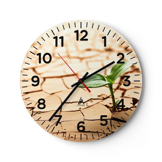 Zegar ścienny - Nieposkromiona siła życia - 40x40cm - Natura Roślina Susza - Okrągły zegar szklany - Nowoczeny Stylowy Zegar do salonu do kuchni - Cichy i Modny zegar ARTTOR