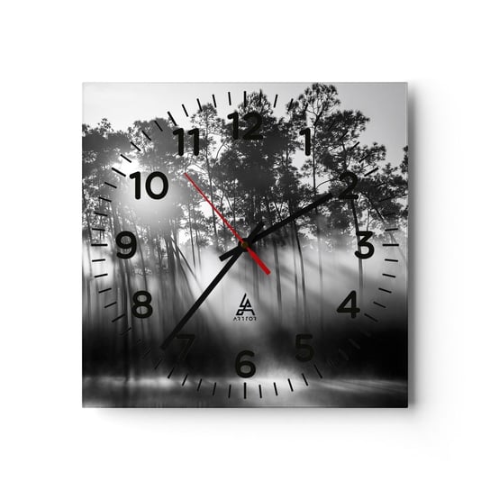 Zegar ścienny - Niepowstrzymane słońce - 30x30cm - Krajobraz Las Natura - Kwadratowy zegar ścienny - Nowoczeny Stylowy Zegar do salonu do kuchni - Cichy i Modny zegar ARTTOR
