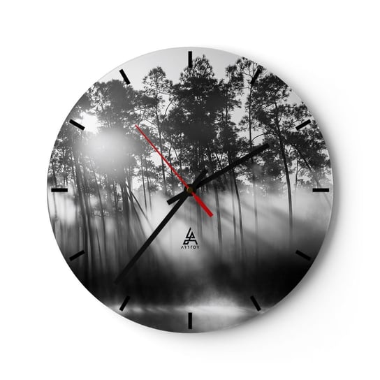 Zegar ścienny - Niepowstrzymane słońce - 30x30cm - Krajobraz Las Natura - Okrągły zegar na szkle - Nowoczeny Stylowy Zegar do salonu do kuchni - Cichy i Modny zegar ARTTOR
