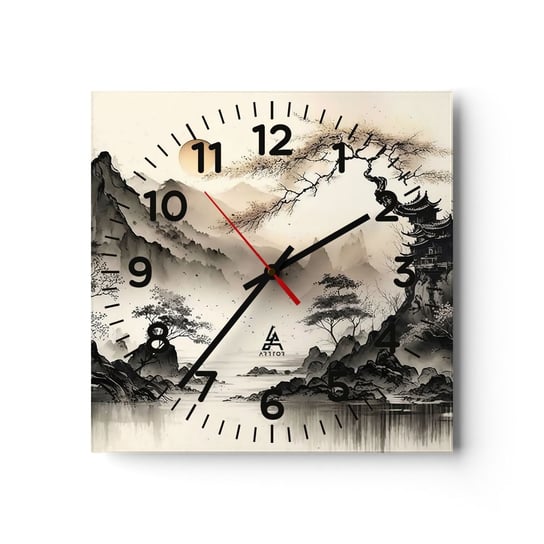 Zegar ścienny - Niepowtarzalny urok orientu - 30x30cm - Azja Japonia Widok - Kwadratowy zegar ścienny - Nowoczeny Stylowy Zegar do salonu do kuchni - Cichy i Modny zegar ARTTOR