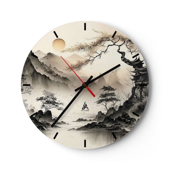 Zegar ścienny - Niepowtarzalny urok orientu - 30x30cm - Azja Japonia Widok - Okrągły zegar na szkle - Nowoczeny Stylowy Zegar do salonu do kuchni - Cichy i Modny zegar ARTTOR