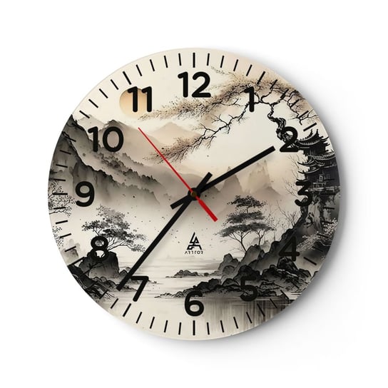 Zegar ścienny - Niepowtarzalny urok orientu - 30x30cm - Azja Japonia Widok - Okrągły zegar ścienny - Nowoczeny Stylowy Zegar do salonu do kuchni - Cichy i Modny zegar ARTTOR