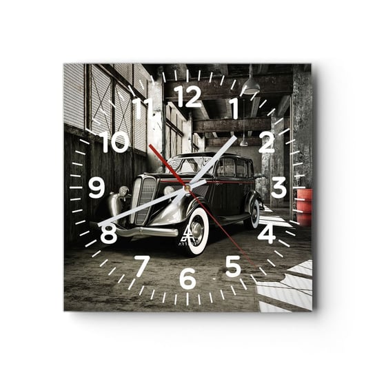 Zegar ścienny - Nieprzemijająca elegancja lat 30. - 30x30cm - Motoryzacja Samochód Retro Magazyn Fabryczny - Kwadratowy zegar ścienny - Nowoczeny Stylowy Zegar do salonu do kuchni - Cichy i Modny zegar ARTTOR
