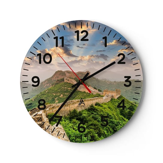 Zegar ścienny - Nieprzemijająca wielkość - 40x40cm - Krajobraz Mur Chiński Azja - Okrągły zegar szklany - Nowoczeny Stylowy Zegar do salonu do kuchni - Cichy i Modny zegar ARTTOR