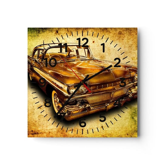 Zegar ścienny - Nieprzemijające piękno klasyki - 40x40cm - Motoryzacja Samochód Klasyczny Hobby - Kwadratowy zegar szklany - Nowoczeny Stylowy Zegar do salonu do kuchni - Cichy i Modny zegar ARTTOR