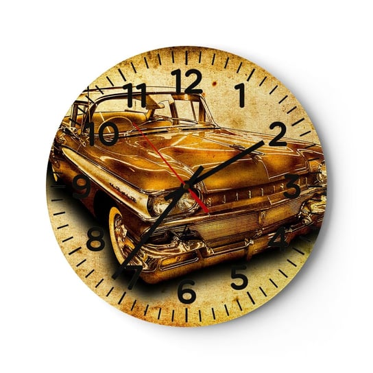 Zegar ścienny - Nieprzemijające piękno klasyki - 40x40cm - Motoryzacja Samochód Klasyczny Hobby - Okrągły zegar szklany - Nowoczeny Stylowy Zegar do salonu do kuchni - Cichy i Modny zegar ARTTOR