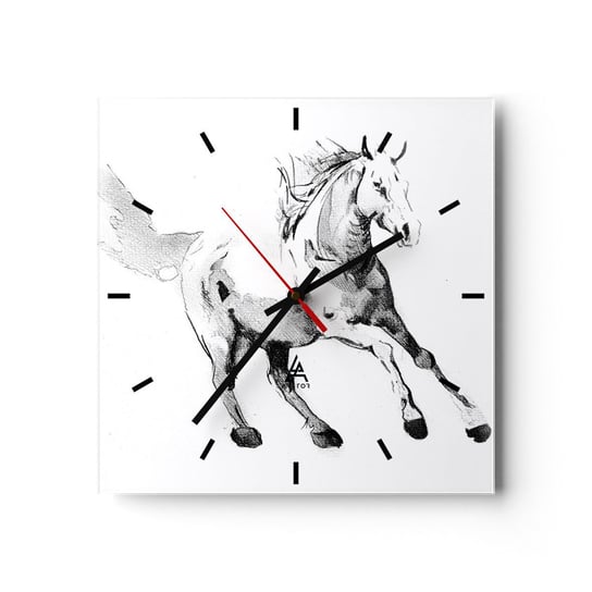 Zegar ścienny - Nieujarzmiona dusza - 30x30cm - Koń Zwierzęta Grafika - Kwadratowy zegar na szkle - Nowoczeny Stylowy Zegar do salonu do kuchni - Cichy i Modny zegar ARTTOR