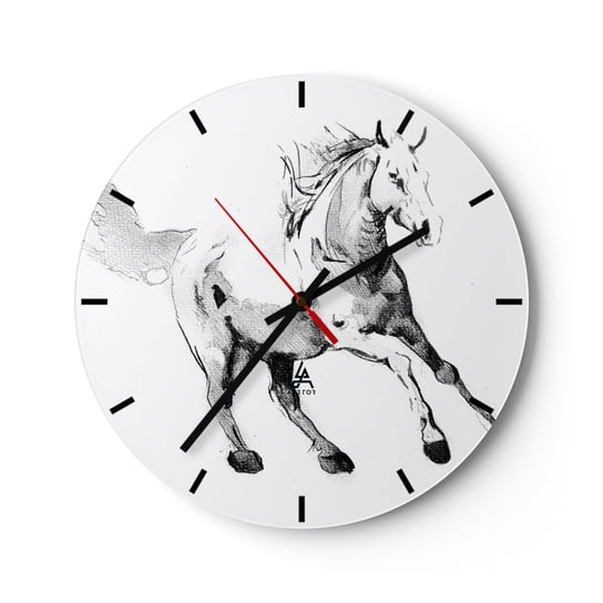Zegar ścienny - Nieujarzmiona dusza - 30x30cm - Koń Zwierzęta Grafika - Okrągły zegar na szkle - Nowoczeny Stylowy Zegar do salonu do kuchni - Cichy i Modny zegar ARTTOR