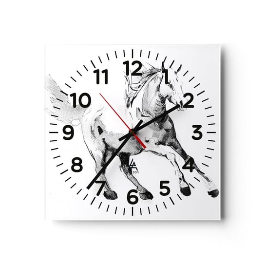 Zegar ścienny - Nieujarzmiona dusza - 40x40cm - Koń Zwierzęta Grafika - Kwadratowy zegar szklany - Nowoczeny Stylowy Zegar do salonu do kuchni - Cichy i Modny zegar ARTTOR