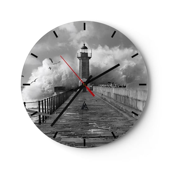 Zegar ścienny - Nieustraszona  - 30x30cm - Krajobraz Latarnia Morska Ocean - Okrągły zegar na szkle - Nowoczeny Stylowy Zegar do salonu do kuchni - Cichy i Modny zegar ARTTOR