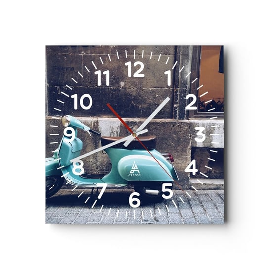 Zegar ścienny - Niezapomniane klimaty - 30x30cm - Włochy Skuter Vintage - Kwadratowy zegar ścienny - Nowoczeny Stylowy Zegar do salonu do kuchni - Cichy i Modny zegar ARTTOR