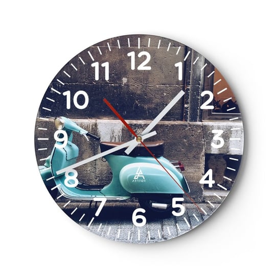 Zegar ścienny - Niezapomniane klimaty - 30x30cm - Włochy Skuter Vintage - Okrągły zegar ścienny - Nowoczeny Stylowy Zegar do salonu do kuchni - Cichy i Modny zegar ARTTOR