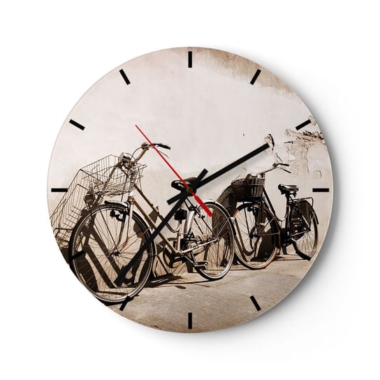 Zegar ścienny - Niezapomniany urok przeszłości - 30x30cm - Rower Podróż Vintage - Okrągły zegar na szkle - Nowoczeny Stylowy Zegar do salonu do kuchni - Cichy i Modny zegar ARTTOR