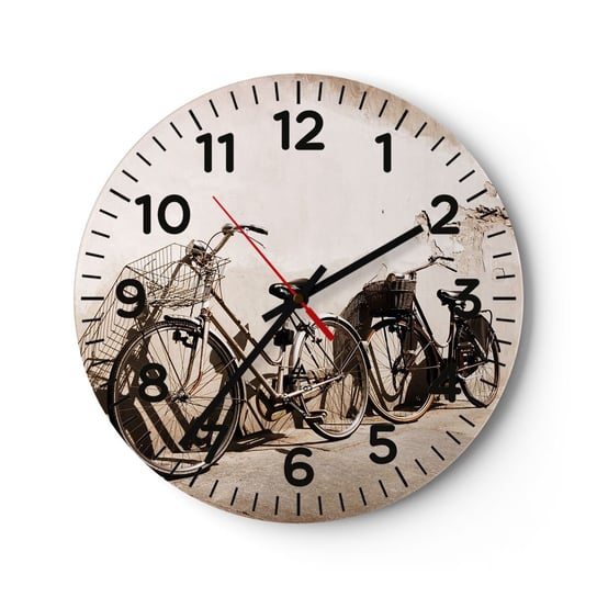 Zegar ścienny - Niezapomniany urok przeszłości - 30x30cm - Rower Podróż Vintage - Okrągły zegar ścienny - Nowoczeny Stylowy Zegar do salonu do kuchni - Cichy i Modny zegar ARTTOR