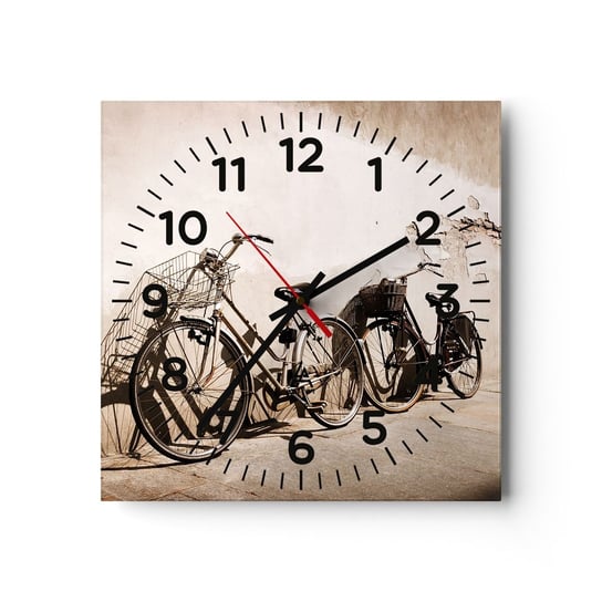 Zegar ścienny - Niezapomniany urok przeszłości - 40x40cm - Rower Podróż Vintage - Kwadratowy zegar szklany - Nowoczeny Stylowy Zegar do salonu do kuchni - Cichy i Modny zegar ARTTOR