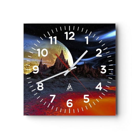 Zegar ścienny - Nieznany świat - 40x40cm - Abstrakcja Kosmos 3D - Kwadratowy zegar szklany - Nowoczeny Stylowy Zegar do salonu do kuchni - Cichy i Modny zegar ARTTOR