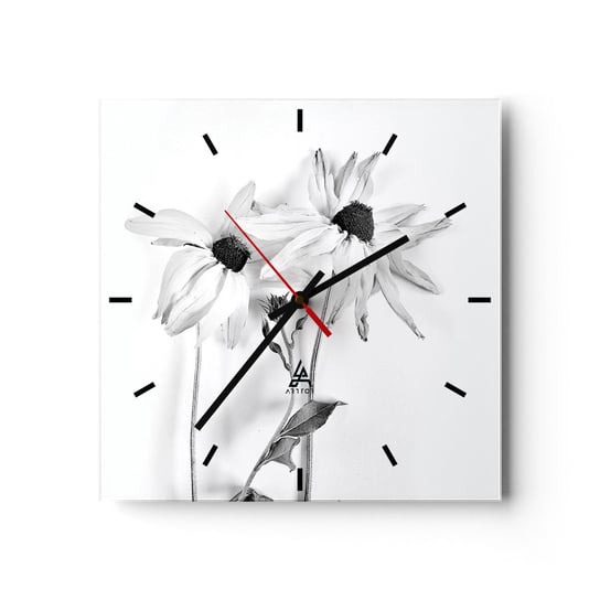 Zegar ścienny - Nikt nie chce być sam - 30x30cm - Kwiaty Czarno-Biały Natura - Kwadratowy zegar na szkle - Nowoczeny Stylowy Zegar do salonu do kuchni - Cichy i Modny zegar ARTTOR