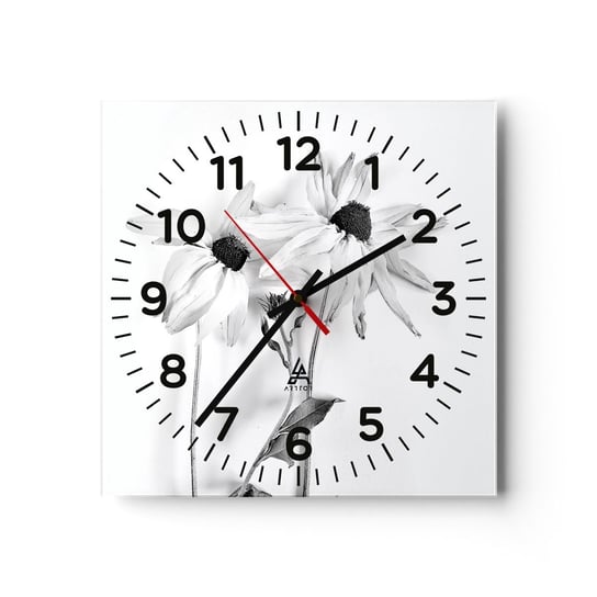 Zegar ścienny - Nikt nie chce być sam - 30x30cm - Kwiaty Czarno-Biały Natura - Kwadratowy zegar ścienny - Nowoczeny Stylowy Zegar do salonu do kuchni - Cichy i Modny zegar ARTTOR