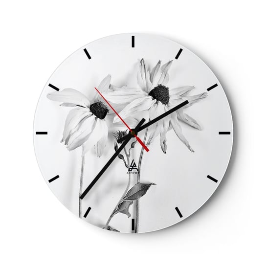 Zegar ścienny - Nikt nie chce być sam - 30x30cm - Kwiaty Czarno-Biały Natura - Okrągły zegar na szkle - Nowoczeny Stylowy Zegar do salonu do kuchni - Cichy i Modny zegar ARTTOR
