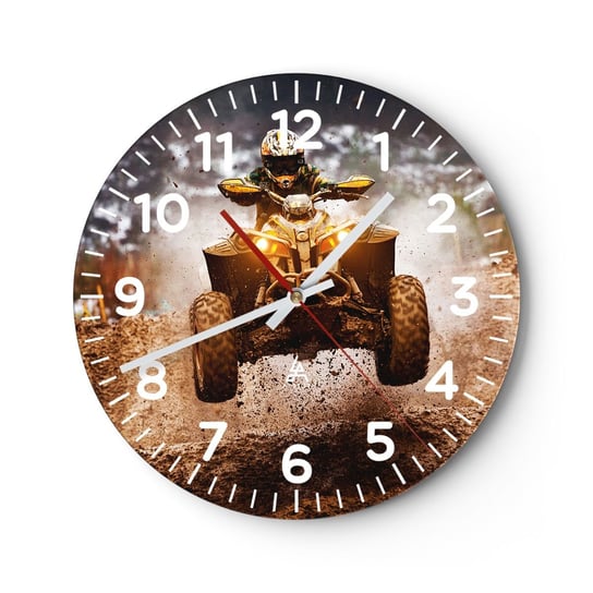 Zegar ścienny - No risk no fun - 40x40cm - Sport Quad Wyścig - Okrągły zegar szklany - Nowoczeny Stylowy Zegar do salonu do kuchni - Cichy i Modny zegar ARTTOR