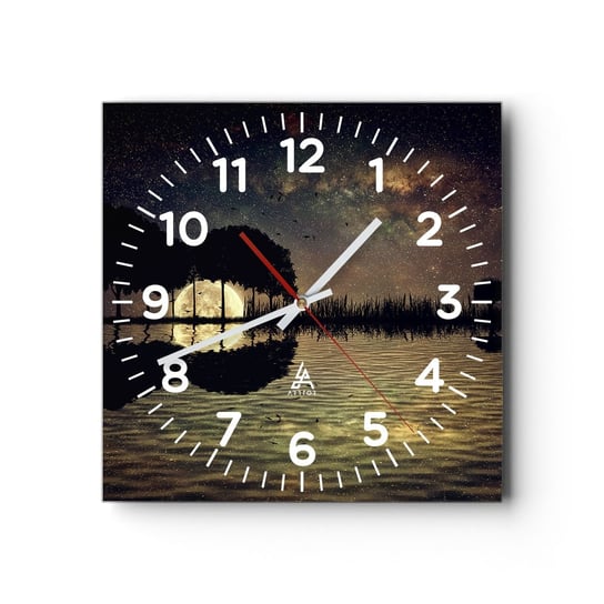 Zegar ścienny - Noc na krańcu świata - 30x30cm - Krajobraz Jezioro Księżyc - Kwadratowy zegar ścienny - Nowoczeny Stylowy Zegar do salonu do kuchni - Cichy i Modny zegar ARTTOR