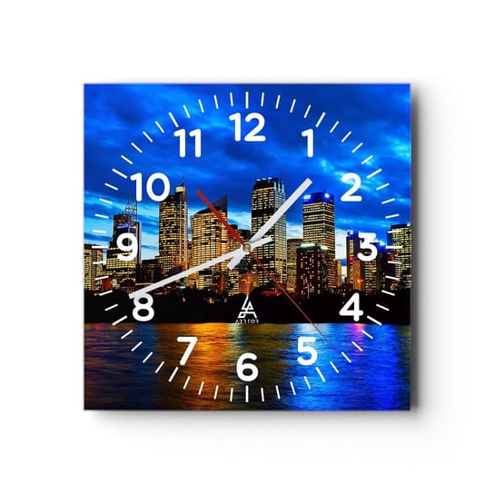 Zegar ścienny - Noc świateł i barw - 40x40cm - Miasto Sydney Architektura - Kwadratowy zegar szklany - Nowoczeny Stylowy Zegar do salonu do kuchni - Cichy i Modny zegar ARTTOR