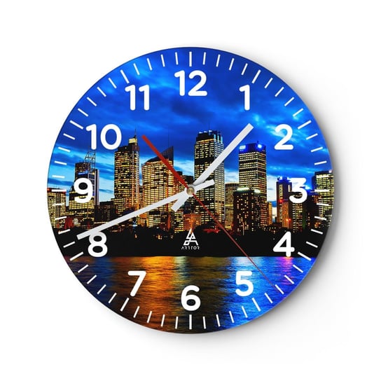 Zegar ścienny - Noc świateł i barw - 40x40cm - Miasto Sydney Architektura - Okrągły zegar szklany - Nowoczeny Stylowy Zegar do salonu do kuchni - Cichy i Modny zegar ARTTOR