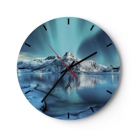 Zegar ścienny - Noc światła - 30x30cm - Zorza Polarna Norwegia Krajobraz - Okrągły zegar na szkle - Nowoczeny Stylowy Zegar do salonu do kuchni - Cichy i Modny zegar ARTTOR