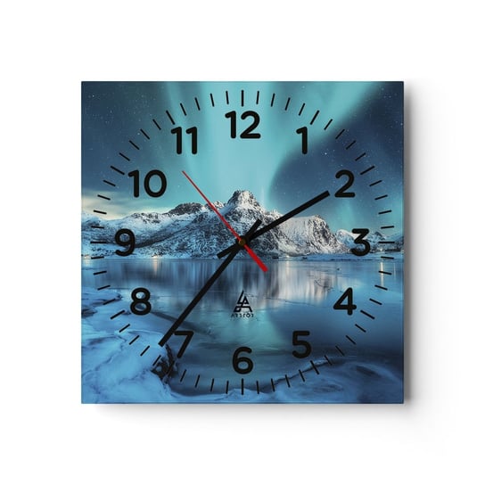 Zegar ścienny - Noc światła - 40x40cm - Zorza Polarna Norwegia Krajobraz - Kwadratowy zegar szklany - Nowoczeny Stylowy Zegar do salonu do kuchni - Cichy i Modny zegar ARTTOR