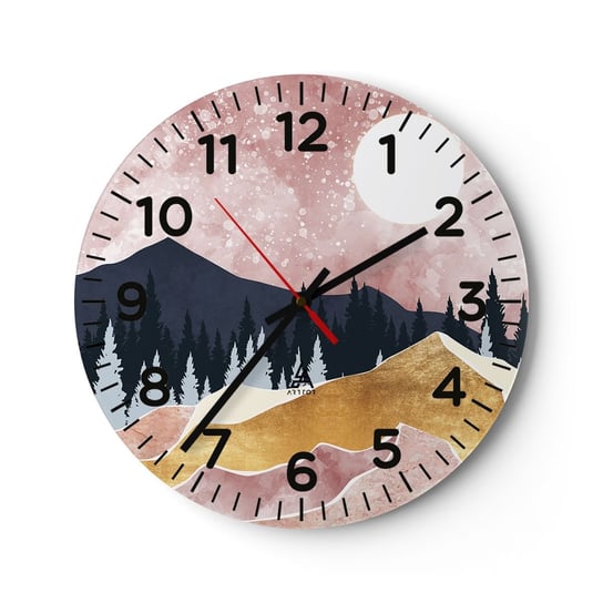 Zegar ścienny - Nocna straż - 30x30cm - Grafika Krajobraz Góry - Okrągły zegar ścienny - Nowoczeny Stylowy Zegar do salonu do kuchni - Cichy i Modny zegar ARTTOR