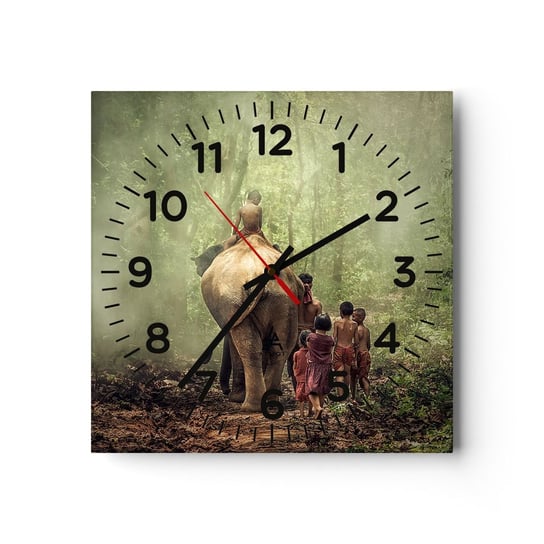 Zegar ścienny - Nowa Księga Dżungli - 30x30cm - Krajobraz Słoń Dżungla - Kwadratowy zegar ścienny - Nowoczeny Stylowy Zegar do salonu do kuchni - Cichy i Modny zegar ARTTOR