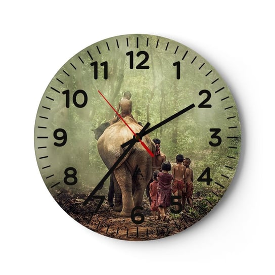 Zegar ścienny - Nowa Księga Dżungli - 30x30cm - Krajobraz Słoń Dżungla - Okrągły zegar ścienny - Nowoczeny Stylowy Zegar do salonu do kuchni - Cichy i Modny zegar ARTTOR
