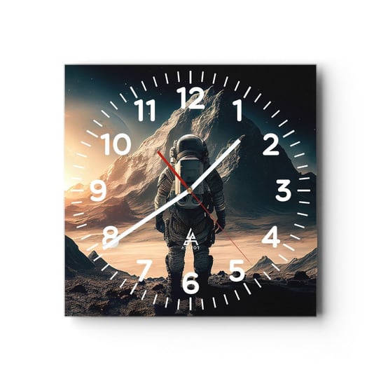 Zegar ścienny - Nowe wyzwanie - 30x30cm - Astronauta Planeta Kosmos - Kwadratowy zegar ścienny - Nowoczeny Stylowy Zegar do salonu do kuchni - Cichy i Modny zegar ARTTOR