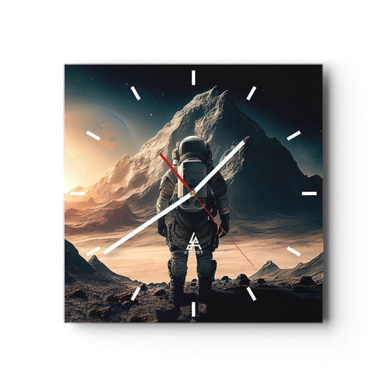 Zegar ścienny - Nowe wyzwanie - 40x40cm - Astronauta Planeta Kosmos - Kwadratowy zegar ścienny - Nowoczeny Stylowy Zegar do salonu do kuchni - Cichy i Modny zegar ARTTOR