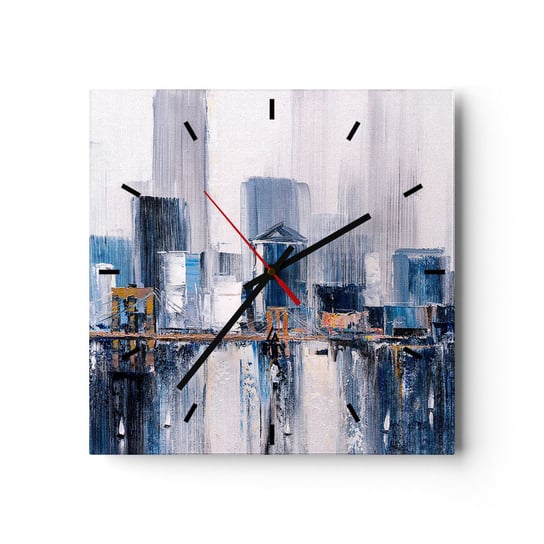 Zegar ścienny - Nowojorska impresja - 30x30cm - Budynki Sztuka Malarstwo - Kwadratowy zegar na szkle - Nowoczeny Stylowy Zegar do salonu do kuchni - Cichy i Modny zegar ARTTOR