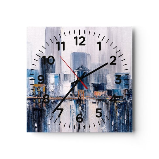 Zegar ścienny - Nowojorska impresja - 30x30cm - Budynki Sztuka Malarstwo - Kwadratowy zegar ścienny - Nowoczeny Stylowy Zegar do salonu do kuchni - Cichy i Modny zegar ARTTOR