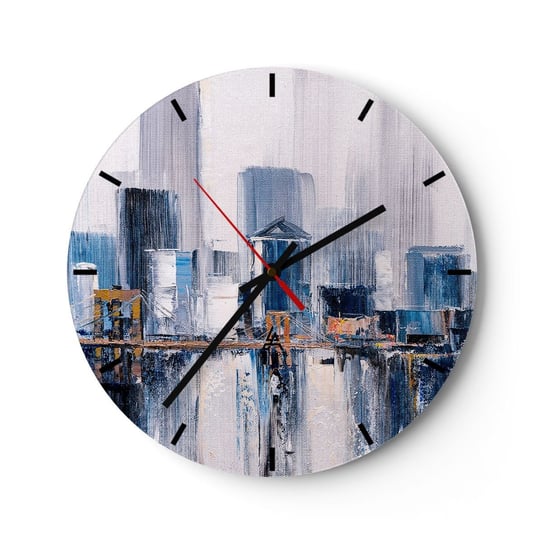 Zegar ścienny - Nowojorska impresja - 30x30cm - Budynki Sztuka Malarstwo - Okrągły zegar na szkle - Nowoczeny Stylowy Zegar do salonu do kuchni - Cichy i Modny zegar ARTTOR