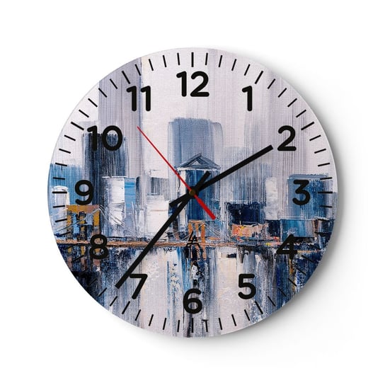 Zegar ścienny - Nowojorska impresja - 30x30cm - Budynki Sztuka Malarstwo - Okrągły zegar ścienny - Nowoczeny Stylowy Zegar do salonu do kuchni - Cichy i Modny zegar ARTTOR