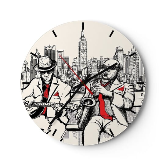 Zegar ścienny - Nowojorska improwizacja - 40x40cm - Muzyka Jazz Nowy Jork - Okrągły zegar ścienny - Nowoczeny Stylowy Zegar do salonu do kuchni - Cichy i Modny zegar ARTTOR
