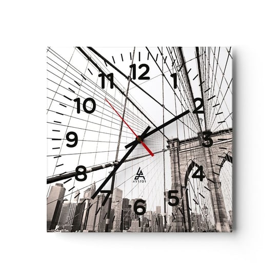 Zegar ścienny - Nowojorska katedra - 30x30cm - Most Architektura New York - Kwadratowy zegar ścienny - Nowoczeny Stylowy Zegar do salonu do kuchni - Cichy i Modny zegar ARTTOR