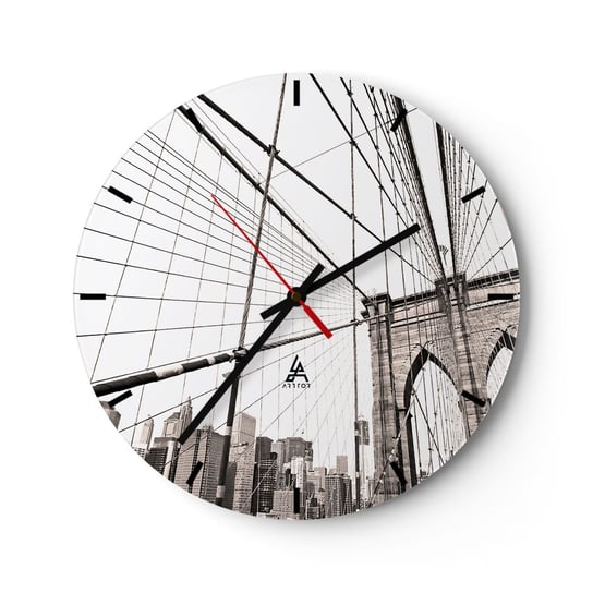 Zegar ścienny - Nowojorska katedra - 30x30cm - Most Architektura New York - Okrągły zegar na szkle - Nowoczeny Stylowy Zegar do salonu do kuchni - Cichy i Modny zegar ARTTOR
