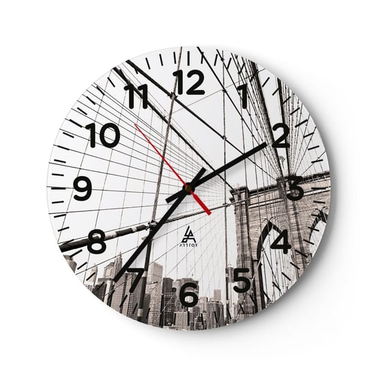 Zegar ścienny - Nowojorska katedra - 30x30cm - Most Architektura New York - Okrągły zegar ścienny - Nowoczeny Stylowy Zegar do salonu do kuchni - Cichy i Modny zegar ARTTOR