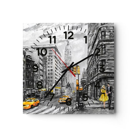 Zegar ścienny - Nowojorska opowieść - 30x30cm - Miasto Nowy Jork Architektura - Kwadratowy zegar ścienny - Nowoczeny Stylowy Zegar do salonu do kuchni - Cichy i Modny zegar ARTTOR
