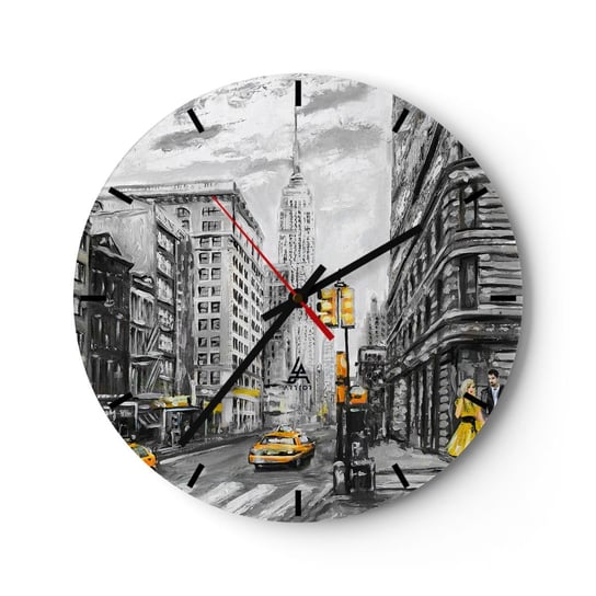 Zegar ścienny - Nowojorska opowieść - 40x40cm - Miasto Nowy Jork Architektura - Okrągły zegar ścienny - Nowoczeny Stylowy Zegar do salonu do kuchni - Cichy i Modny zegar ARTTOR