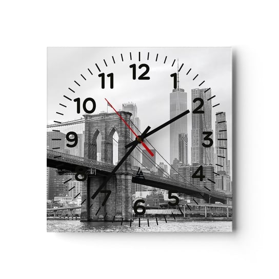 Zegar ścienny - Nowojorskie klimaty - 30x30cm - Nowy Jork Most Brookliński Manhattan - Kwadratowy zegar ścienny - Nowoczeny Stylowy Zegar do salonu do kuchni - Cichy i Modny zegar ARTTOR