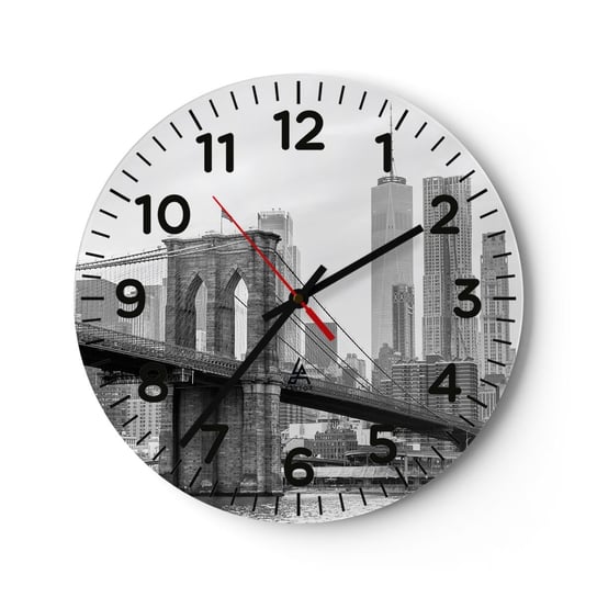 Zegar ścienny - Nowojorskie klimaty - 40x40cm - Nowy Jork Most Brookliński Manhattan - Okrągły zegar szklany - Nowoczeny Stylowy Zegar do salonu do kuchni - Cichy i Modny zegar ARTTOR