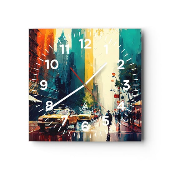 Zegar ścienny - Nowy Jork – tu nawet deszcz jest kolorowy - 30x30cm - Sztuka Pejzaż Miasto - Kwadratowy zegar ścienny - Nowoczeny Stylowy Zegar do salonu do kuchni - Cichy i Modny zegar ARTTOR