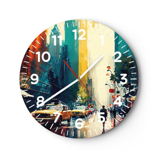 Zegar ścienny - Nowy Jork – tu nawet deszcz jest kolorowy - 30x30cm - Sztuka Pejzaż Miasto - Okrągły zegar ścienny - Nowoczeny Stylowy Zegar do salonu do kuchni - Cichy i Modny zegar ARTTOR