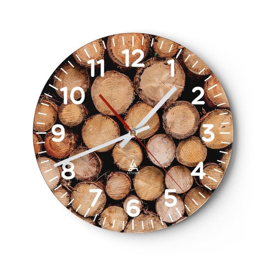 Zegar ścienny - Nowy początek - 40x40cm - Drewno Kłody Drewna Natura - Okrągły zegar szklany - Nowoczeny Stylowy Zegar do salonu do kuchni - Cichy i Modny zegar ARTTOR