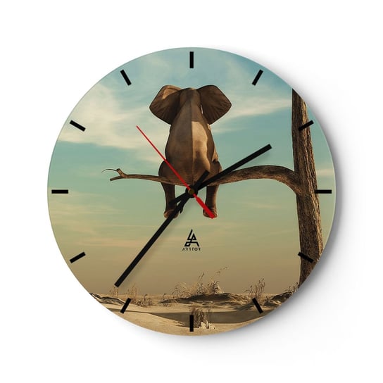 Zegar ścienny - Nowy punkt widzenia - 30x30cm - Abstrakcja Zwierzęta Słoń - Okrągły zegar na szkle - Nowoczeny Stylowy Zegar do salonu do kuchni - Cichy i Modny zegar ARTTOR